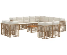 Lauko baldų komplektas Lauko sofos komplektas 14 pcs Natūralus ir grietinėlės baltas