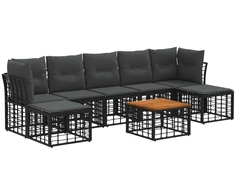 Lauko baldų komplektas Lauko sofos komplektas 8 pcs Juoda ir tamsiai pilka Poliesteris