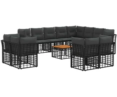 Lauko baldų komplektas Lauko sofos komplektas 13 pcs Juoda ir tamsiai pilka