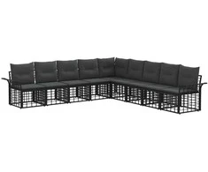 Lauko sofos komplektas 9 pcs Juoda ir tamsiai pilka Poliesteris