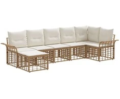 Lauko sofos komplektas 7 pcs Natūralus ir grietinėlės baltas