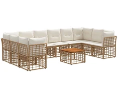 Lauko baldų komplektas Lauko sofos komplektas 11 pcs Natūralus ir grietinėlės baltas