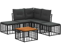 Lauko baldų komplektas Lauko sofos komplektas 6 pcs Juoda ir tamsiai pilka Poliesteris