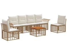Lauko baldų komplektas Lauko sofos komplektas 7 pcs Natūralus ir grietinėlės baltas