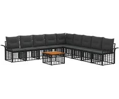 Lauko baldų komplektas Lauko sofos komplektas 10 pcs Juoda ir tamsiai pilka