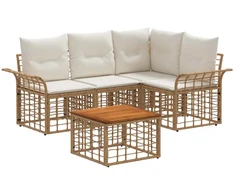 Lauko sofos komplektas 5 pcs Natūralus ir grietinėlės baltas