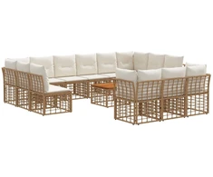 Lauko baldų komplektas Lauko sofos komplektas 14 pcs Natūralus ir grietinėlės baltas