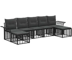 Lauko sofos komplektas 7 pcs Juoda ir tamsiai pilka Poliesteris