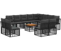 Lauko baldų komplektas Lauko sofos komplektas 13 pcs Juoda ir tamsiai pilka