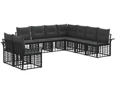Lauko sofos komplektas 9 pcs Juoda ir tamsiai pilka Poliesteris