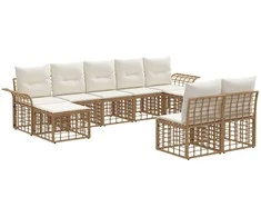 Lauko sofos komplektas 9 pcs Natūralus ir grietinėlės baltas