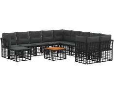 Lauko baldų komplektas Lauko sofos komplektas 12 pcs Juoda ir tamsiai pilka