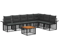 Lauko baldų komplektas Lauko sofos komplektas 8 pcs Juoda ir tamsiai pilka Poliesteris