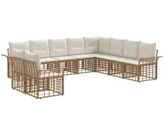 Lauko sofos komplektas 10 pcs Natūralus ir grietinėlės baltas