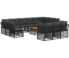 Lauko baldų komplektas Lauko sofos komplektas 14 pcs Juoda ir tamsiai pilka