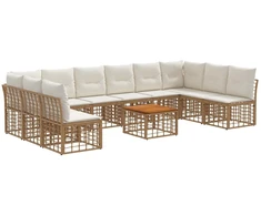 Lauko baldų komplektas Lauko sofos komplektas 11 pcs Natūralus ir grietinėlės baltas