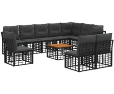 Lauko baldų komplektas Lauko sofos komplektas 11 pcs Juoda ir tamsiai pilka