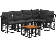 Lauko baldų komplektas Lauko sofos komplektas 6 pcs Juoda ir tamsiai pilka Poliesteris