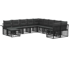 Lauko baldų komplektas Lauko sofos komplektas 11 pcs Juoda ir tamsiai pilka
