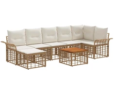 Lauko baldų komplektas Lauko sofos komplektas 8 pcs Natūralus ir grietinėlės baltas