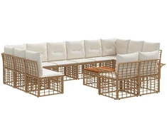 Lauko baldų komplektas Lauko sofos komplektas 13 pcs Natūralus ir grietinėlės baltas