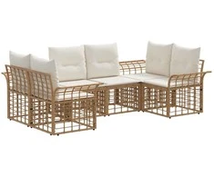 Lauko sofos komplektas 6 pcs Natūralus ir grietinėlės baltas