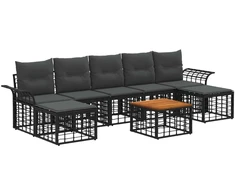 Lauko baldų komplektas Lauko sofos komplektas 8 pcs Juoda ir tamsiai pilka Poliesteris