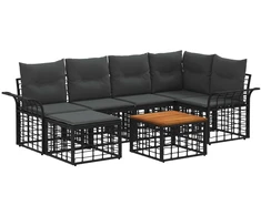 Lauko baldų komplektas Lauko sofos komplektas 7 pcs Juoda ir tamsiai pilka Poliesteris