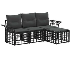 Lauko sofos komplektas 4 pcs Juoda ir tamsiai pilka Poliesteris