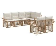 Lauko sofos komplektas 7 pcs Natūralus ir grietinėlės baltas