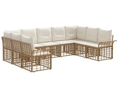 Lauko sofos komplektas 9 pcs Natūralus ir grietinėlės baltas