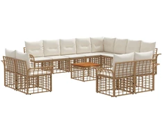 Lauko baldų komplektas Lauko sofos komplektas 13 pcs Natūralus ir grietinėlės baltas
