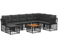 Lauko baldų komplektas Lauko sofos komplektas 9 pcs Juoda ir tamsiai pilka Poliesteris