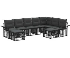 Lauko sofos komplektas 9 pcs Juoda ir tamsiai pilka Poliesteris