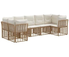 Lauko sofos komplektas 7 pcs Natūralus ir grietinėlės baltas