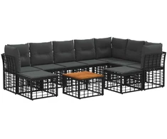 Lauko baldų komplektas Lauko sofos komplektas 10 pcs Juoda ir tamsiai pilka