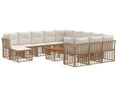 Lauko baldų komplektas Lauko sofos komplektas 13 pcs Natūralus ir grietinėlės baltas