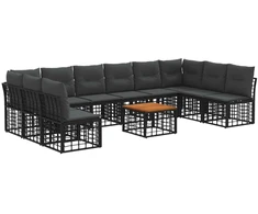 Lauko baldų komplektas Lauko sofos komplektas 11 pcs Juoda ir tamsiai pilka