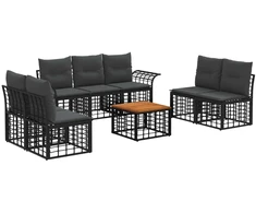 Lauko baldų komplektas Lauko sofos komplektas 8 pcs Juoda ir tamsiai pilka Poliesteris
