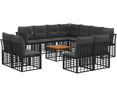 Lauko baldų komplektas Lauko sofos komplektas 12 pcs Juoda ir tamsiai pilka