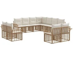 Lauko sofos komplektas 11 pcs Natūralus ir grietinėlės baltas