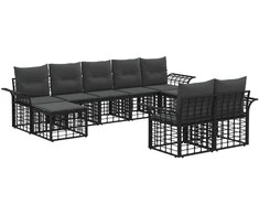 Lauko sofos komplektas 9 pcs Juoda ir tamsiai pilka Poliesteris