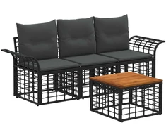 Lauko sofos komplektas 4 pcs Juoda ir tamsiai pilka Poliesteris