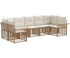 Lauko sofos komplektas 7 pcs Natūralus ir grietinėlės baltas