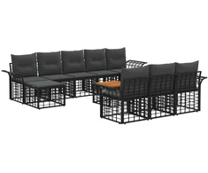 Lauko baldų komplektas Lauko sofos komplektas 11 pcs Juoda ir tamsiai pilka