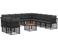 Lauko baldų komplektas Lauko sofos komplektas 12 pcs Juoda ir tamsiai pilka