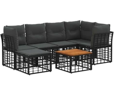 Lauko baldų komplektas Lauko sofos komplektas 7 pcs Juoda ir tamsiai pilka Poliesteris