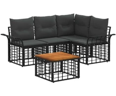 Lauko sofos komplektas 5 pcs Juoda ir tamsiai pilka Poliesteris