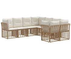 Lauko sofos komplektas 8 pcs Natūralus ir grietinėlės baltas