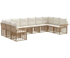 Lauko sofos komplektas 10 pcs Natūralus ir grietinėlės baltas